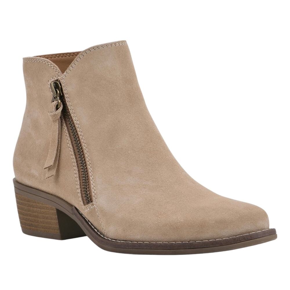 White Mountain Women's Altos Suede Zipper Ankle Booties Beige Size 5 1/2